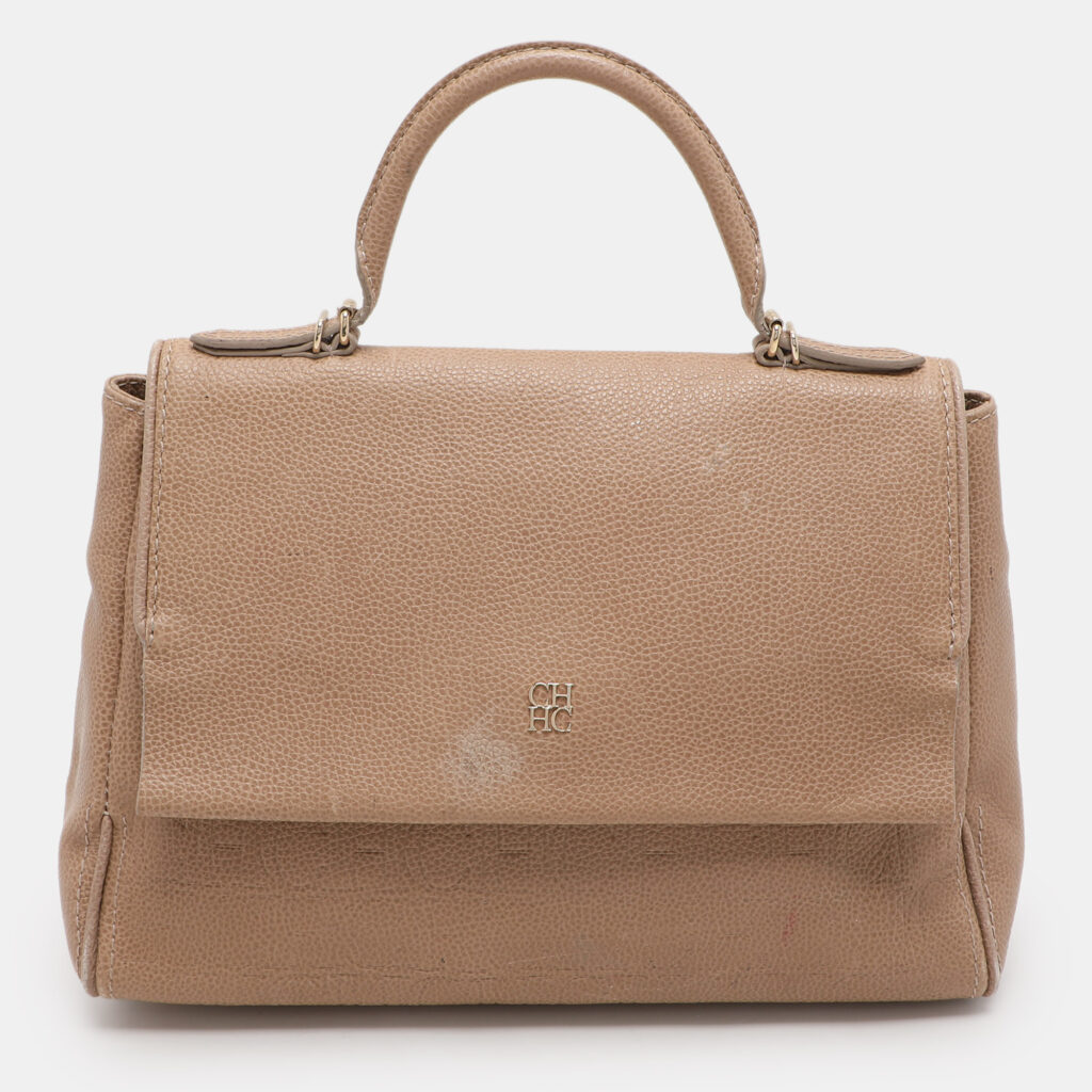luxury-women-ch-carolina-herrera-used-handbags-p1109741-001 Carolina Herrera Beige Leather Minuetto Flap Top Handle Bag