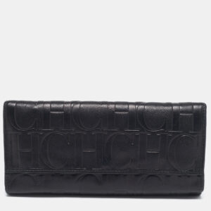CH Carolina Herrera Black Embossed Leather Continental Wallet