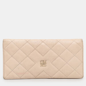 CH Carolina Herrera Cream Leather Continental Bifold Wallet