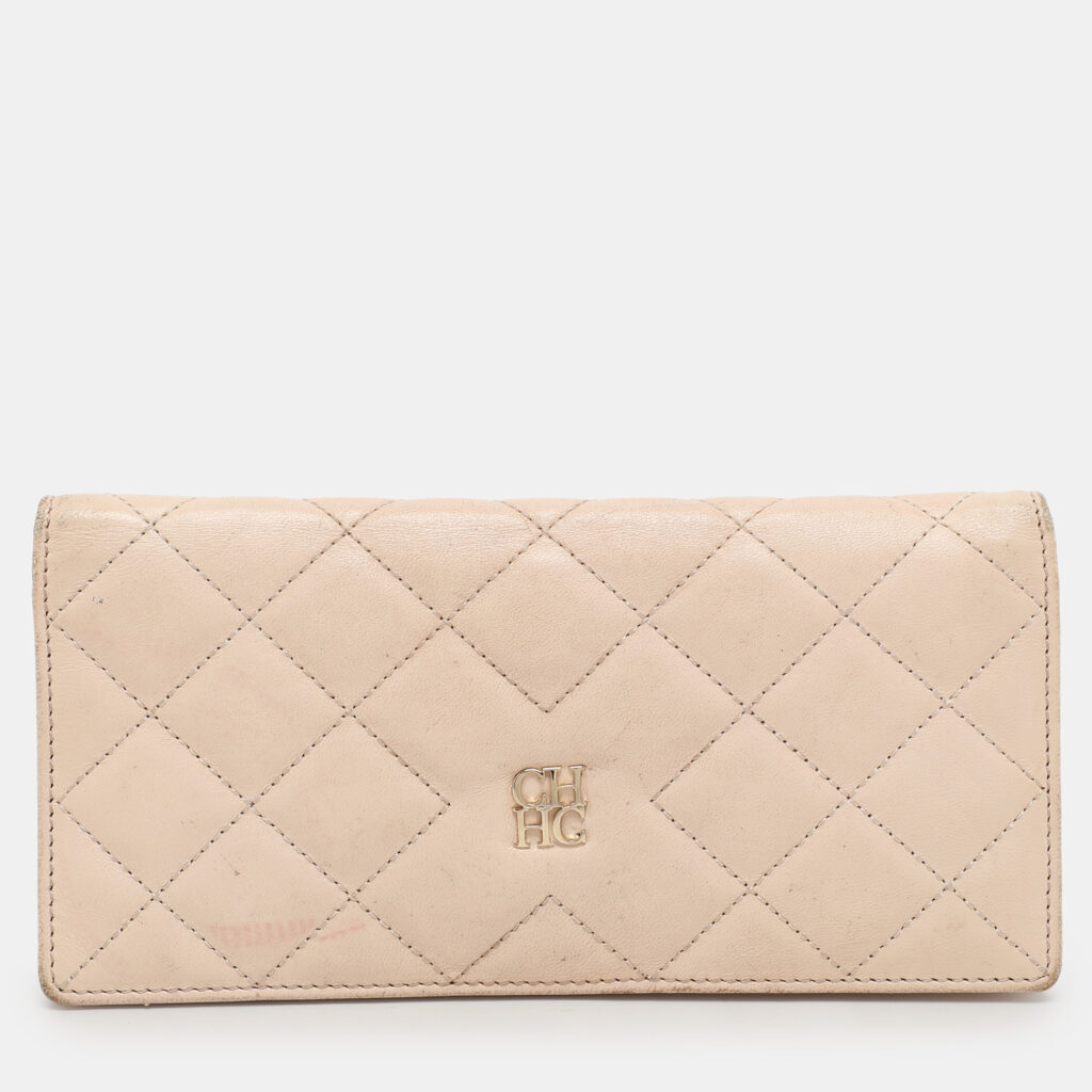 luxury-women-ch-carolina-herrera-used-handbags-p1116127-001 CH Carolina Herrera Cream Leather Continental Bifold Wallet