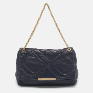 CH Carolina Herrera Navy Blue Quilted Leather Flap Chain Shoulder Bag