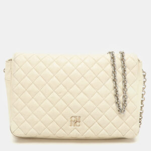 CH Carolina Herrera Cream Quilted Leather Flap Crossbody Bag