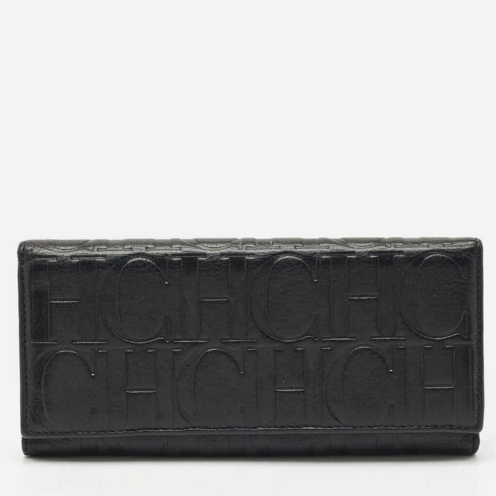 luxury-women-ch-carolina-herrera-used-handbags-p1165191-013 CH Carolina Herrera Black Monogram Leather Flap Continental Wallet