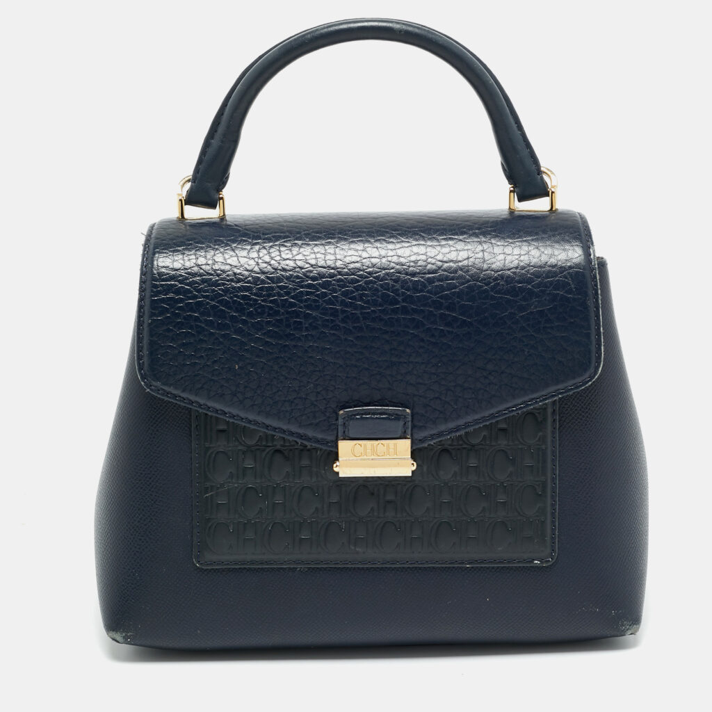 luxury-women-ch-carolina-herrera-used-handbags-p1165704-003 CH Carolina Herrera Blue Monogram Leather Top Handle Bag