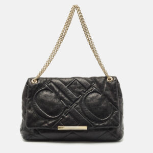 CH Carolina Herrera Black Quilted Leather Flap Chain Shoulder Bag