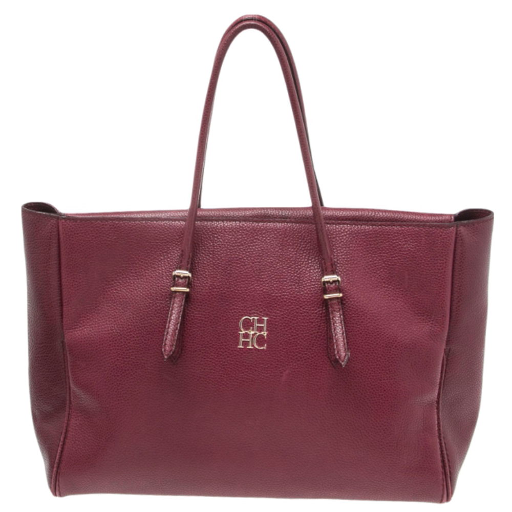 luxury-women-ch-carolina-herrera-used-handbags-p537466-006-2 CH Carolina Herrera Plum Leather Tempo Collection Adagio Tote