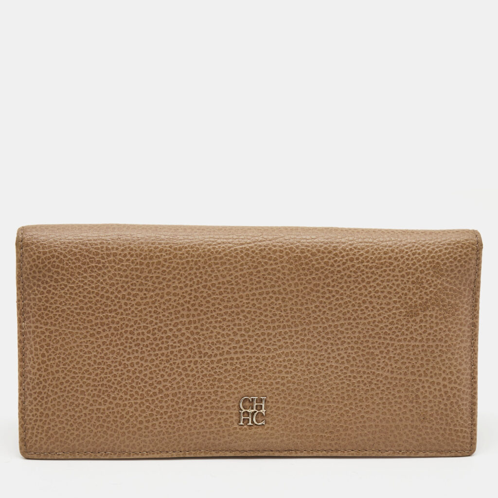 luxury-women-ch-carolina-herrera-used-handbags-p832378-011 CH Carolina Herrera Beige Leather Flap Bifold Continental Wallet