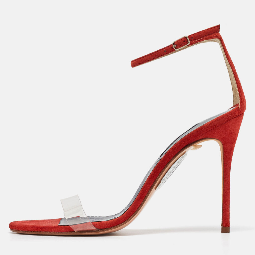 luxury-women-ch-carolina-herrera-used-shoes-p1032002-010 CH Carolina Herrera Red Suede and PVC Ankle Strap Sandals Size 40