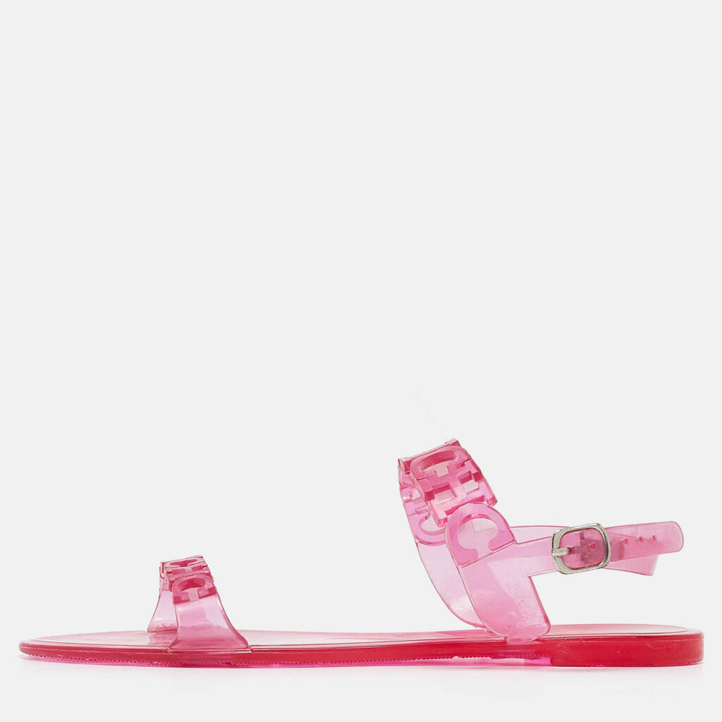 luxury-women-ch-carolina-herrera-used-shoes-p1032650-010 CH Carolina Herrera Pink Jelly Ankle Strap Flat Sandals Size 37