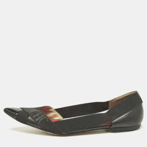 CH Carolina Herrera Black Leather and Stretch Band Ballet Flats Size 40