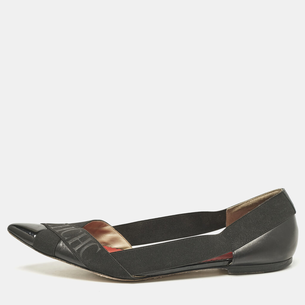 luxury-women-ch-carolina-herrera-used-shoes-p1117480-004 CH Carolina Herrera Black Leather and Stretch Band Ballet Flats Size 40