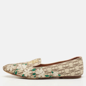 CH Carolina Herrera Cream/Brown Monogram Canvas Ballet Flats Size 39