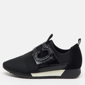 CH Carolina Herrera Black Croc Embossed Leather, Suede and Fabric Slip On Sneakers Size 37