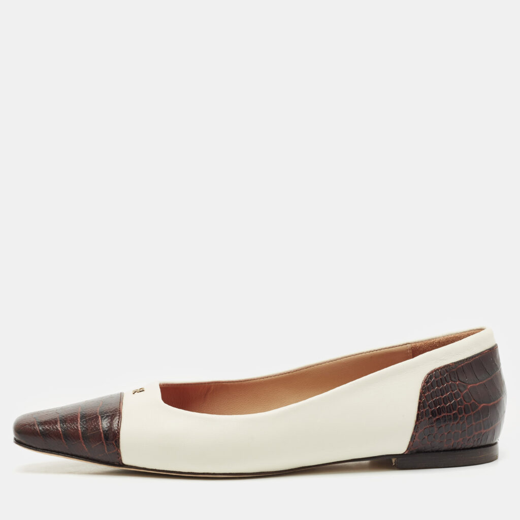 luxury-women-ch-carolina-herrera-used-shoes-p1154946-003 CH Carolina Herrera White/Black Croc Embossed and Leather Ballet Flats Size 37