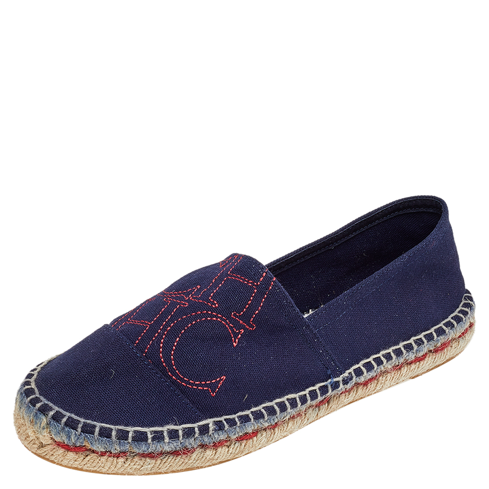 luxury-women-ch-carolina-herrera-used-shoes-p499723-005 CH Carolina Herrera Navy Blue Canvas Espadrille Flats Size 37