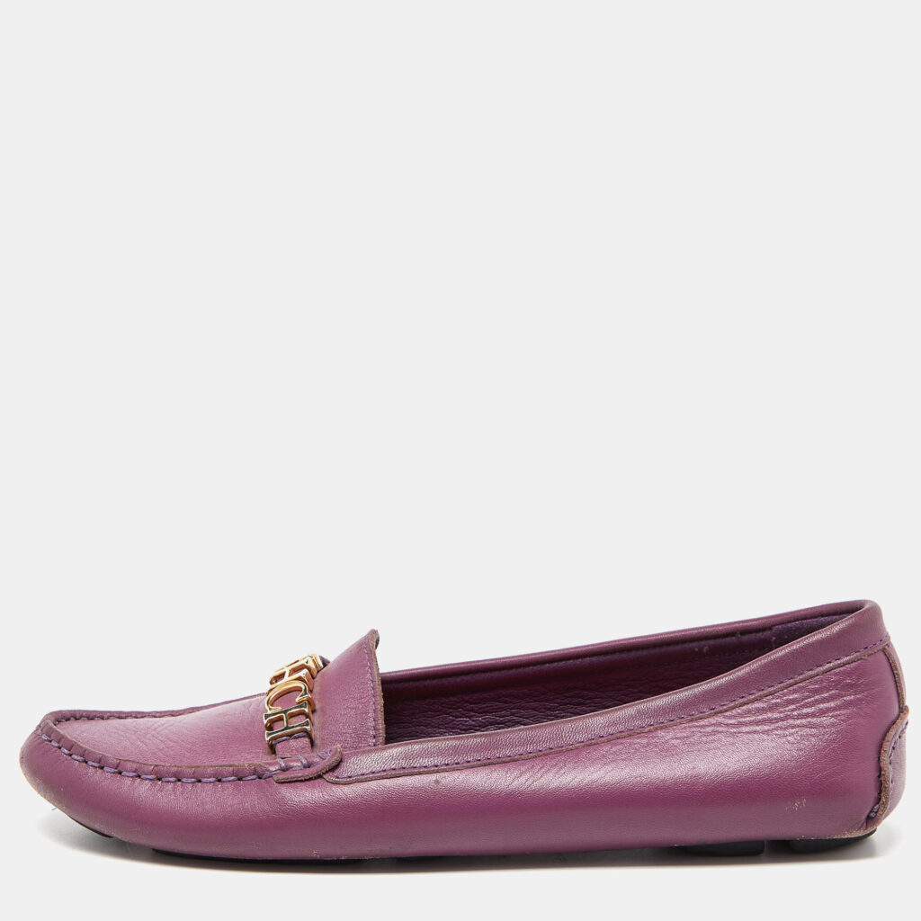luxury-women-ch-carolina-herrera-used-shoes-p864409-004 CH Carolina Herrera Purple Leather Logo Detail Loafers Size 37
