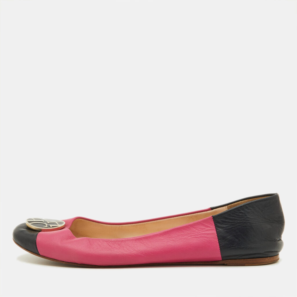 luxury-women-ch-carolina-herrera-used-shoes-p902757-001 CH Carolina Herrera Pink/Black Leather Logo Ballet Flats Size 39