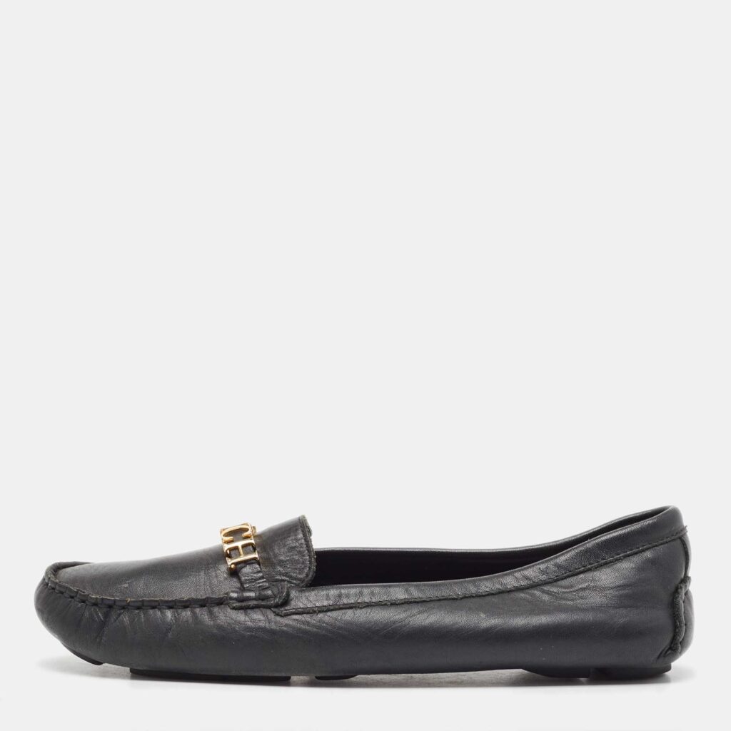 luxury-women-ch-carolina-herrera-used-shoes-p919797-003 CH Carolina Herrera Black Leather CHCH Logo Loafers Size 40