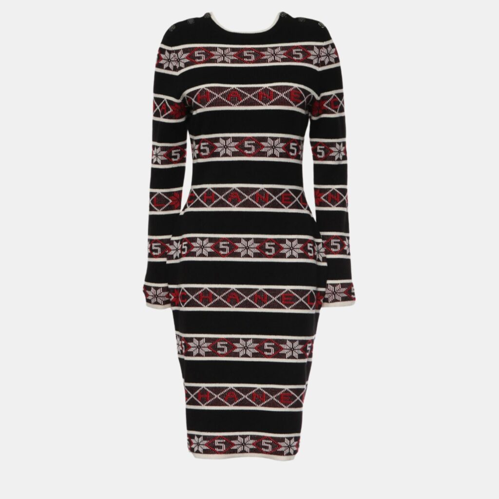 luxury-women-chanel-new-clothes-p1055128-002 Chanel Multicolour Stripes Logo Knit Dress M