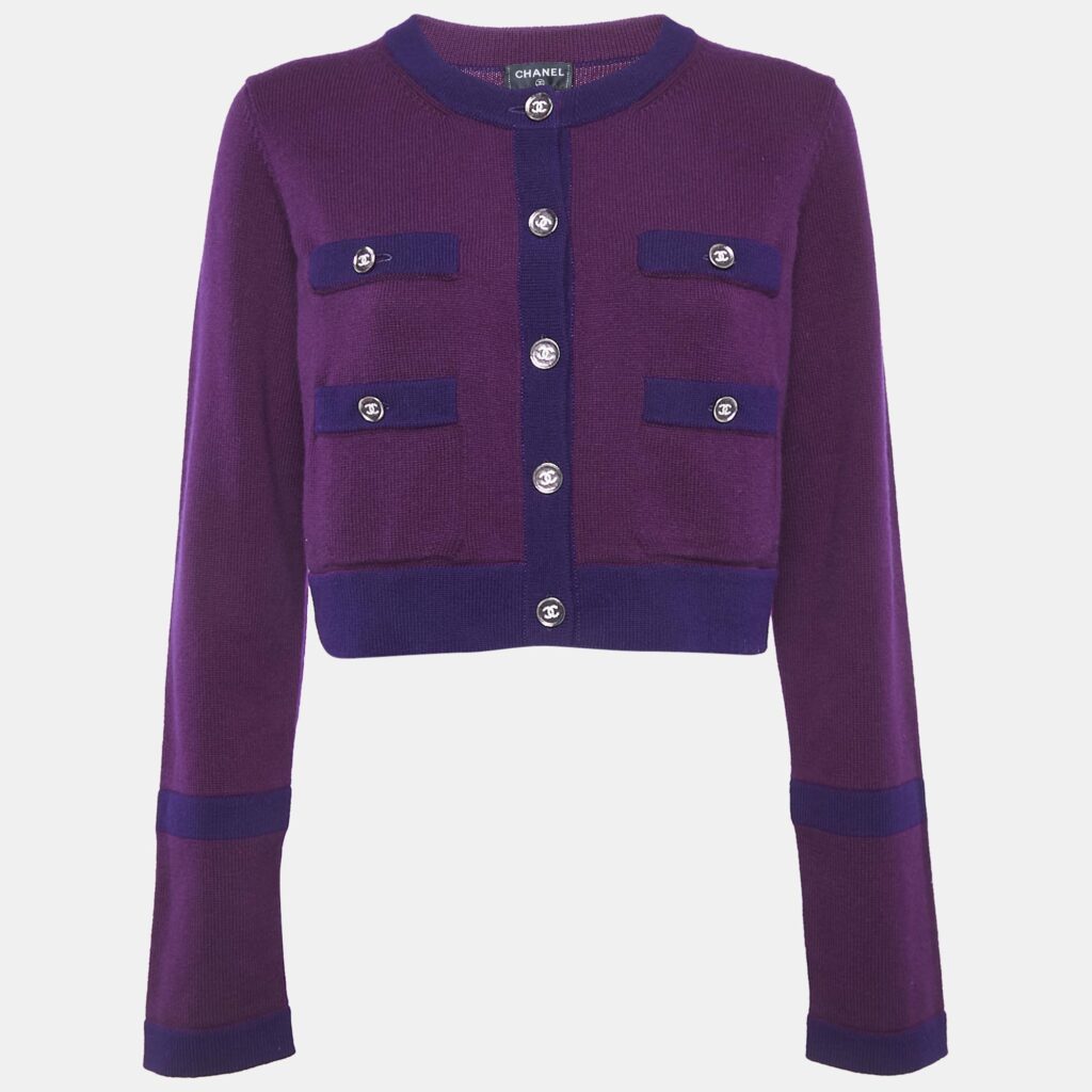 luxury-women-chanel-new-clothes-p1111671-007 Chanel Purple Cashmere Button Front Cardigan L