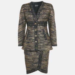Chanel Black/Gold Tweed Jacket and Skirt Set S