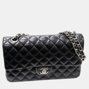 Chanel Black Leather Classic Double Flap Medium Shoulder Bag