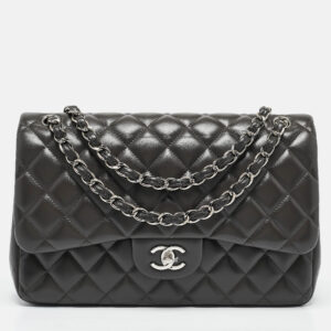 Chanel Grey Quilted Leather Jumbo Classic Double Flap Bag