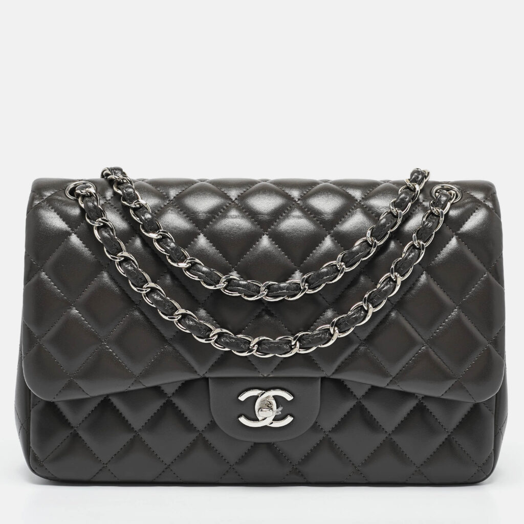 luxury-women-chanel-new-handbags-p1107172-015 Chanel Grey Quilted Leather Jumbo Classic Double Flap Bag