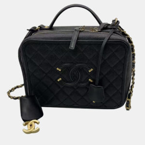 Chanel Black Caviar Leather Large Filigree Shoulder Bag