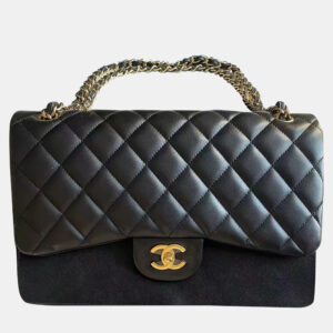 Chanel Black Leather Jumbo Classic Double Flap Shoulder Bag