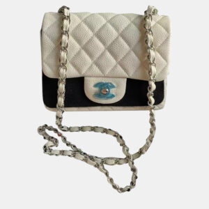 Chanel white Caviar Leather Mini Flap Bag