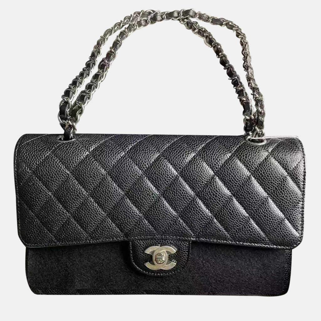luxury-women-chanel-new-handbags-p1109592-006 Chanel Black Silver Caviar Leather Medium Bag