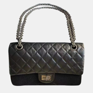 Chanel Black/Silver Leather 2.55 Double Flap Bag