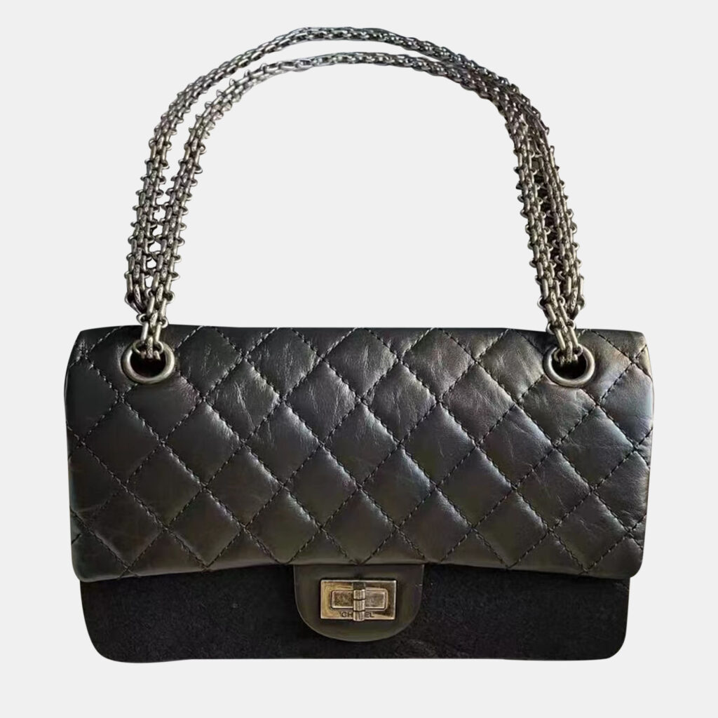 luxury-women-chanel-new-handbags-p1109594-006 Chanel Black/Silver Leather 2.55 Double Flap Bag