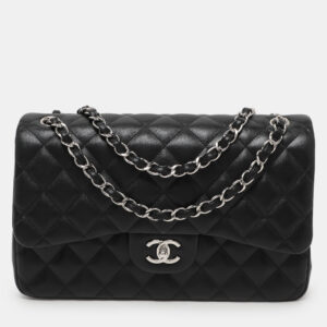 Chanel Black Quilted Leather Jumbo Classic Double Flap Bag