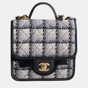 Chanel Leather and Tweed School Memory Flap Top Handle Bag