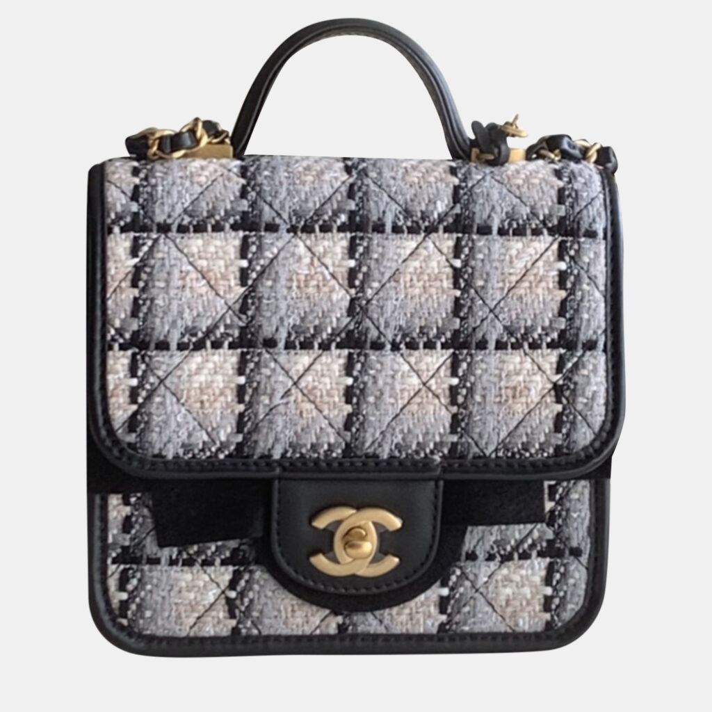 Chanel Leather and Tweed School Memory Flap Top Handle Bag