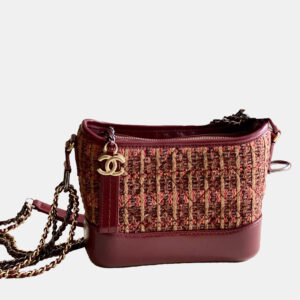 Chanel Burgundy Tweed Calfskin Gabrielle Hobo Bag