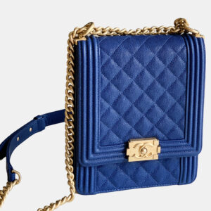 Chanel Blue Leather North South Boy Shoulder Bag