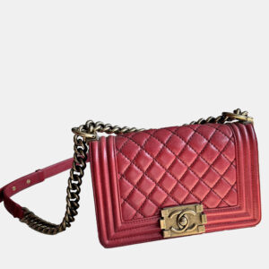 Chanel Red Caviar Quilted Small Boy Flap Shoulder Bag
