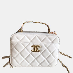 Chanel White Leather Interlocking CC Logo Pick Me Up Vanity Case