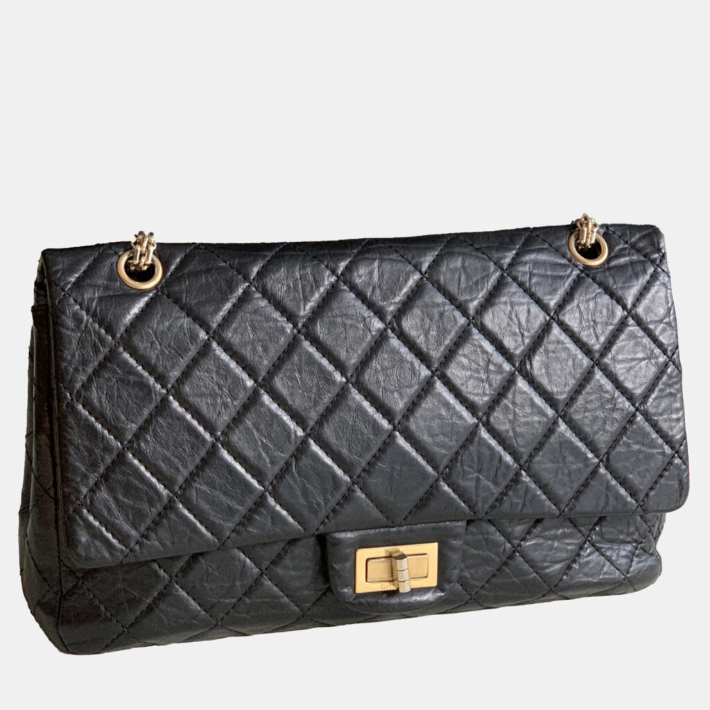 luxury-women-chanel-new-handbags-p1131869-001 Chanel Black Aged Calfskin Quilted 2.55 Reissue Maxi Flap Bag