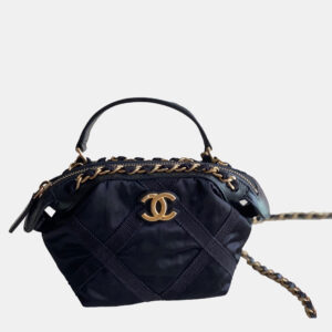 Chanel Black Nylon Grosgrain Quilted Lifestyle Clutch with Chain