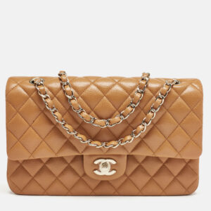 Chanel Brown Quilted Caviar Leather Medium Classic Double Flap Bag