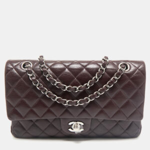 Chanel Burgundy Quilted Caviar Leather Medium Classic Double Flap Bag