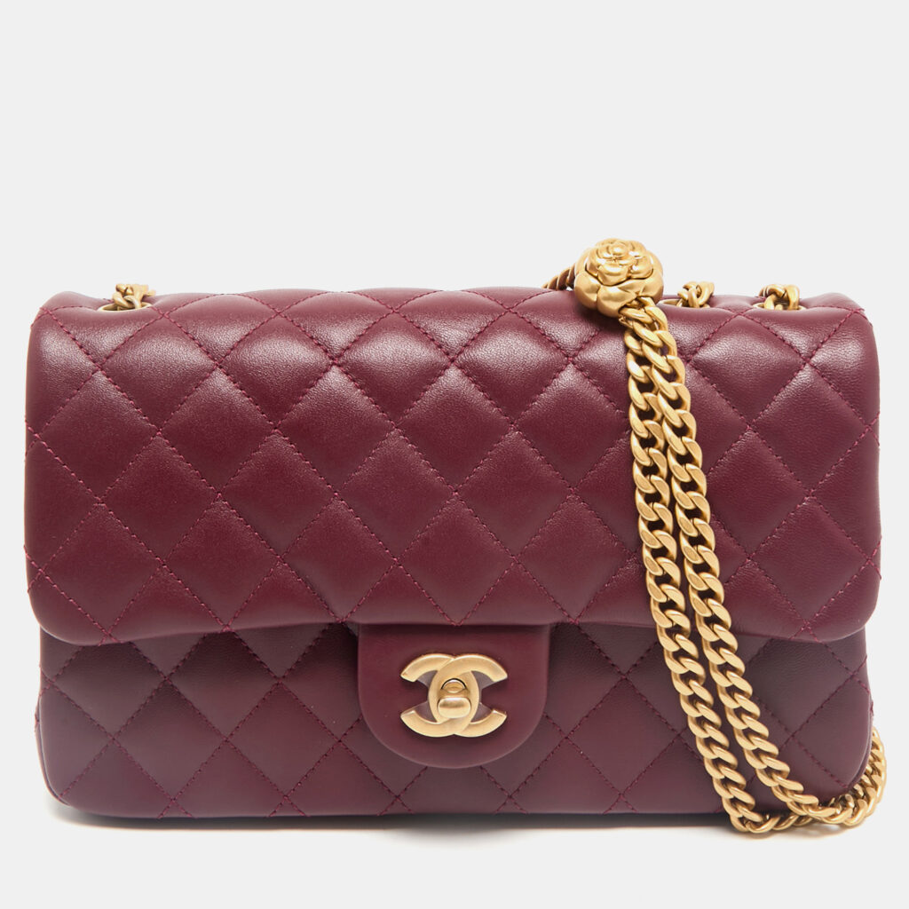 Chanel Burgundy Quilted Leather Medium Camellia Crush Flap Bag