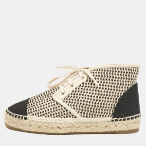 Chanel Beige Woven Canvas and Grosgrain CC High Top Sneakers Size 36
