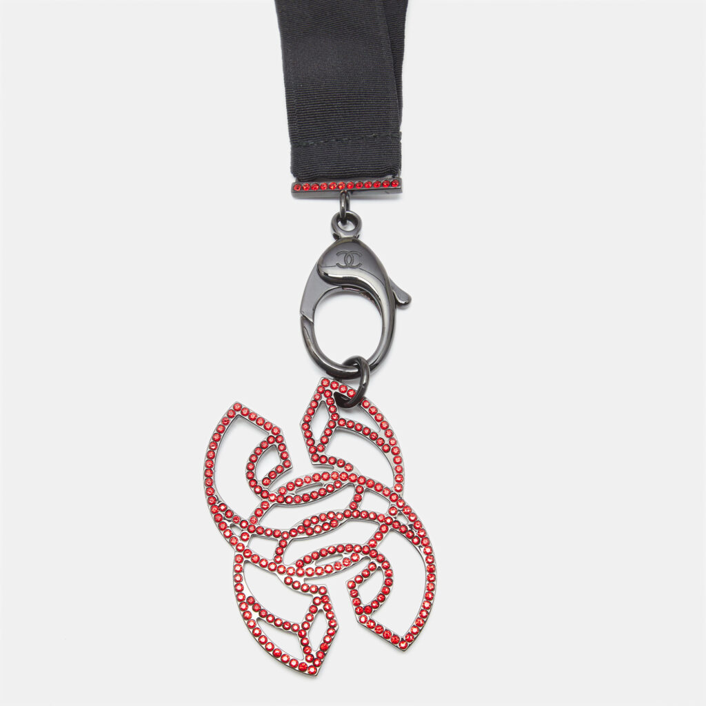 luxury-women-chanel-used-accessories-p1041481-003 Chanel CC Crystal Embellished Black Ribbon Pendant Necklace
