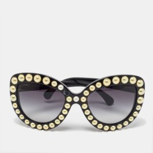 Chanel Black/Grey Gradient 71095 Faux Pearl Cat-Eye Sunglasses
