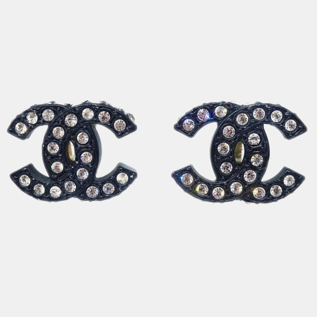 luxury-women-chanel-used-accessories-p1105838-004 Chanel CC Black Rhinestone Clip-On Earrings